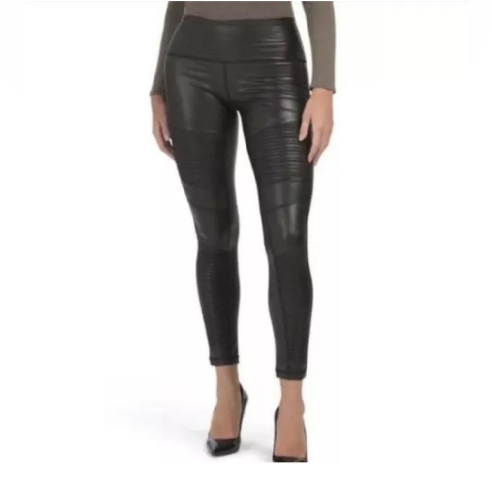 7 for all mankind camel brown faux leather pleather moto biker leggings‎